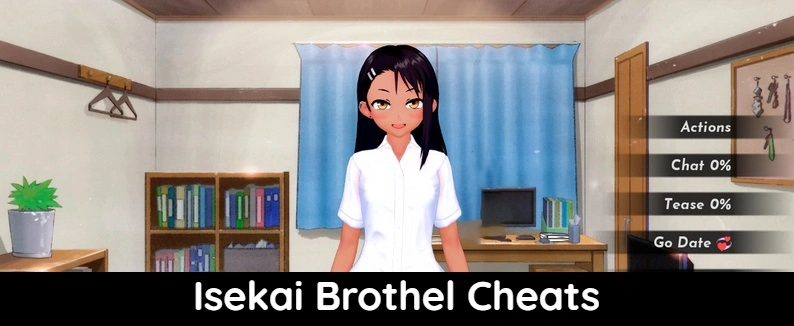 In-game screenshot showing unlocking characters with Isekai Brothel Cheats